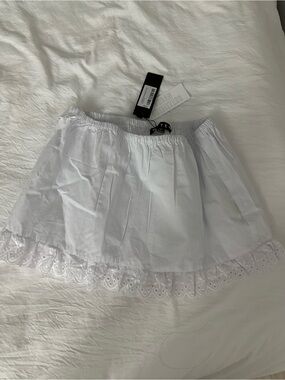 White Eyelet Trim Mini Skirt
